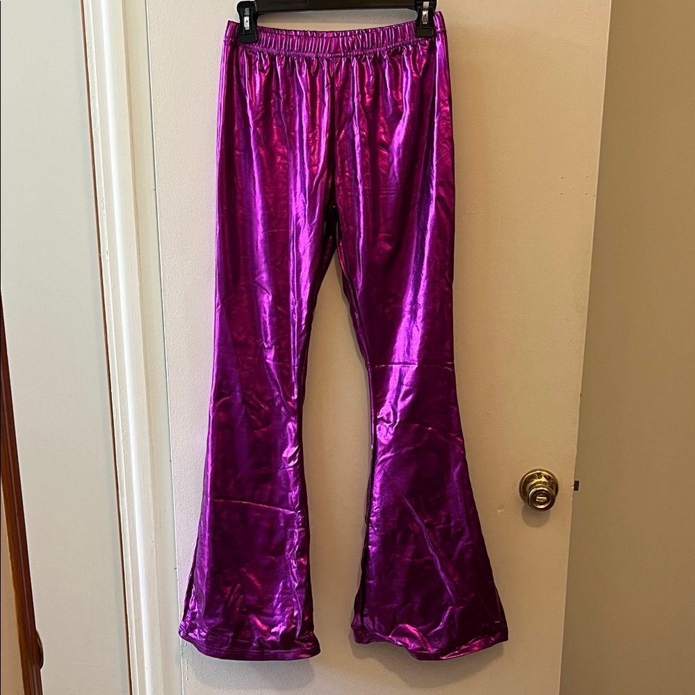 Fuchsia metallic shiny purple bell bottom wide leg pants size medium